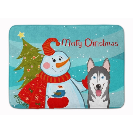 Carolines Treasures Snowman with Alaskan Malamute Machine Washable Memory Foam Mat BB1838RUG